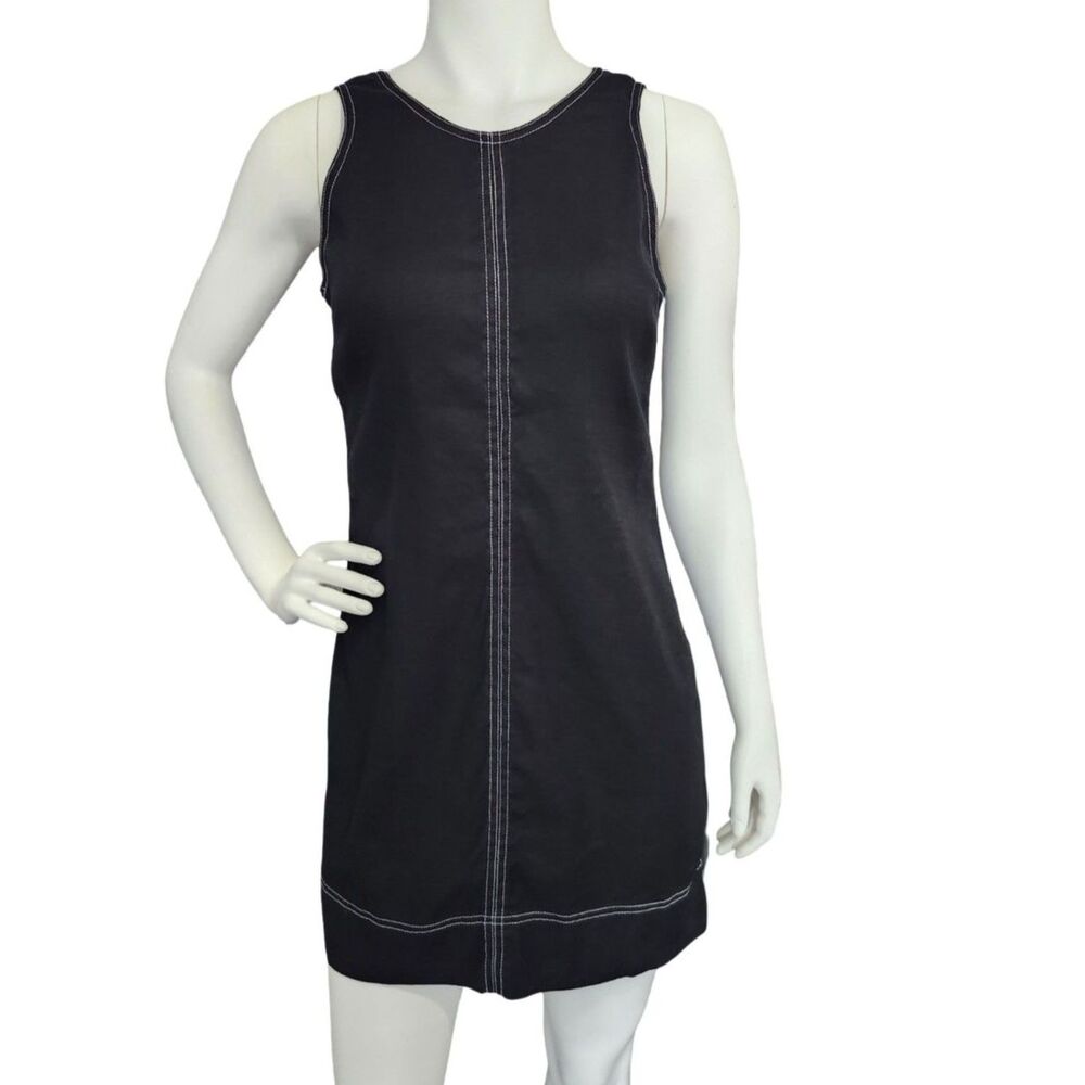 Tommy Bahama Palm-A-Dora Black Linen Blend Contrast Stitch Sheath Dress